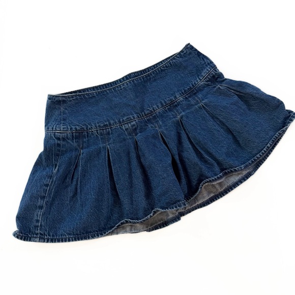 American Eagle Skort Womens 2 High Rise Denim Mini Pleated Skirt Blue - Picture 2 of 9